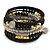 Jet Black Glass, Silver & Gold Tone Acrylic Bead Coiled Flex Bracelet - Adjustable - view 1