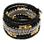 Jet Black Glass, Silver & Gold Tone Acrylic Bead Coiled Flex Bracelet - Adjustable - view 7