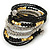 Jet Black Glass, Silver & Gold Tone Acrylic Bead Coiled Flex Bracelet - Adjustable - view 6