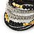 Jet Black Glass, Silver & Gold Tone Acrylic Bead Coiled Flex Bracelet - Adjustable - view 3