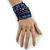 Wide Coiled Ceramic, Acrylic, Glass Bead Bracelet (Blue, Brown) - Adjustable - view 2