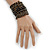 Wide Coiled Ceramic, Acrylic, Glass Bead Bracelet (Black, Bronze, Grey) - Adjustable - view 2