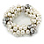 Chunky Cream Glass Pearl, Grey Crystal Bead Flex Bracelet - up to 18cm L