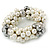 Chunky Cream Glass Pearl, Grey Crystal Bead Flex Bracelet - up to 18cm L - view 4
