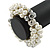 Chunky Cream Glass Pearl, Grey Crystal Bead Flex Bracelet - up to 18cm L - view 3