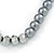 3 Strand Grey Glass Pearl, Metallic Silver Crystal Bead with Puffed Heart Charm Flex Bracelet - 20cm L - view 3