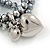 3 Strand Grey Glass Pearl, Metallic Silver Crystal Bead with Puffed Heart Charm Flex Bracelet - 20cm L - view 5