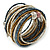 Multistrand White/ Bronze/ Hematite Glass Bead Wrap Flex Bracelet - 19cm L