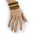 Gold/ Bronze/ Brown Glass and Acrylic Bead Coiled Flex Bracelet - Adjustable - view 3
