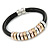 Black Leather with Silver/ Gold /Rose Gold Metal Rings Magnetic Bracelet - 19cm L - view 7