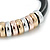 Black Leather with Silver/ Gold /Rose Gold Metal Rings Magnetic Bracelet - 19cm L - view 3