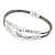Hammered Double Loop with Light Grey Leather Cords Magnetic Bracelet In Light Silver Tone - 20cm L - view 5