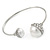 Crystal Double Pearl Bead Bar Slip On Bracelet In Silver Tone - Adjustable - view 6