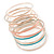 Set Of 11 White/ Pink/ Teal/ Gold Enamel Round Slip-On Bangle In Gold Plating - 19cm L - view 7