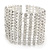 Wide Statement 12 Row Clear Austrian Crystal Bracelet with Tongue Clasp In Silver Tone - 18cm L