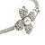 Delicate Clear Crystal, Pearl Flower Thin Bangle Bracelet In Silver Tone - 19cm - view 3