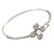 Delicate Clear Crystal, Pearl Flower Thin Bangle Bracelet In Silver Tone - 19cm - view 6