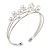 Delicate 3 Bar Cluster White Faux Pearl Cuff Bracelet In Silver Tone - 19cm L - Adjustable