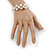 Delicate 3 Bar Cluster White Faux Pearl Cuff Bracelet In Silver Tone - 19cm L - Adjustable - view 2