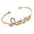 Delicate Clear Crystal 'Love' Cuff Bangle Bracelet In Gold Tone - 19cm Adjustable - view 5
