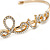 Delicate Clear Crystal 'Love' Cuff Bangle Bracelet In Gold Tone - 19cm Adjustable - view 3