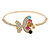 Delicate Multicoloured Crystal Butterfly Thin Bangle Bracelet In Gold Tone - 19cm