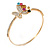 Delicate Multicoloured Crystal Butterfly Thin Bangle Bracelet In Gold Tone - 19cm - view 5