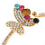 Delicate Multicoloured Crystal Butterfly Thin Bangle Bracelet In Gold Tone - 19cm - view 7