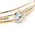 Delicate Open Round-Cut CZ Cuff Bangle Bracelet In Gold Tone - 19cm L - Adjustable - view 4