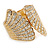 Chunky Wide Crystal 'Shell' Bangle Hinged Bracelet In Gold Tone Metal - 19cm - view 6