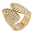 Chunky Wide Crystal 'Shell' Bangle Hinged Bracelet In Gold Tone Metal - 19cm - view 7