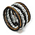 Jet Black Glass, Silver & Bronze Tone Acrylic Bead Coiled Flex Bracelet - Adjustable - view 1