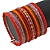 Wide Snow Red/ Orange/ Carrot/ Bronze/ Pink Glass Bead Flex Bracelet - Adjustable - 60mm W - view 2