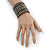 Wide Hematite/ Black Glass Bead Flex Bracelet - Adjustable - 60mm W - view 2