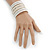 Wide Snow White/ Transparent Glass Bead Flex Bracelet - Adjustable - 60mm W - view 3