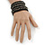 Wide Handmade Black/ Grey Glass Bead Bracelet - 16cm L/ 2cm Ext - view 3