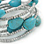 Turquoise Stone and Metallic Silver Glass Bead Multistrand Coiled Flex Bracelet - Adjustable - view 4