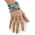 Turquoise Stone and Metallic Silver Glass Bead Multistrand Coiled Flex Bracelet - Adjustable - view 2