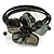 Ash Black Shell Bead Flower Wired Flex Bracelet - Adjustable - view 3
