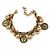 Vintage Inspired Coin and Bead Charm Chunky Link Bracelet In Antique Gold Tone Metal - 17cm L/ 5 cm Ext
