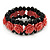 Romantic Pink Resin Rose, Black Glass Bead Flex Bracelet - 18cm L