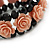 Romantic Dusty Pink Resin Rose, Black Glass Bead Flex Bracelet - 18cm L - view 3