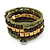 Olive Green, Gold Acrylic Wood Bead Multistrand Coiled Flex Bracelet - Adjustable - view 6
