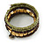 Olive Green, Gold Acrylic Wood Bead Multistrand Coiled Flex Bracelet - Adjustable - view 7