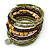 Olive Green, Gold Acrylic Wood Bead Multistrand Coiled Flex Bracelet - Adjustable - view 5