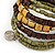 Olive Green, Gold Acrylic Wood Bead Multistrand Coiled Flex Bracelet - Adjustable - view 4