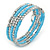 Light Blue Glass Bead, Silver Acrylic Bead Multistrand Coiled Flex Bracelet - Adjustable