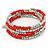 Coral Orange Glass Bead, Silver Acrylic Bead Multistrand Coiled Flex Bracelet - Adjustable - view 5