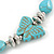 Silver Tone Bead, Turquoise Style Stone Butterfly Bracelet - 16cm L/ 5cm Ext - view 4