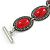 Vintage Inspired Coral Red Oval Ceramic Stone Etched Bracelet With Toggle Clasp -18cm L - view 4